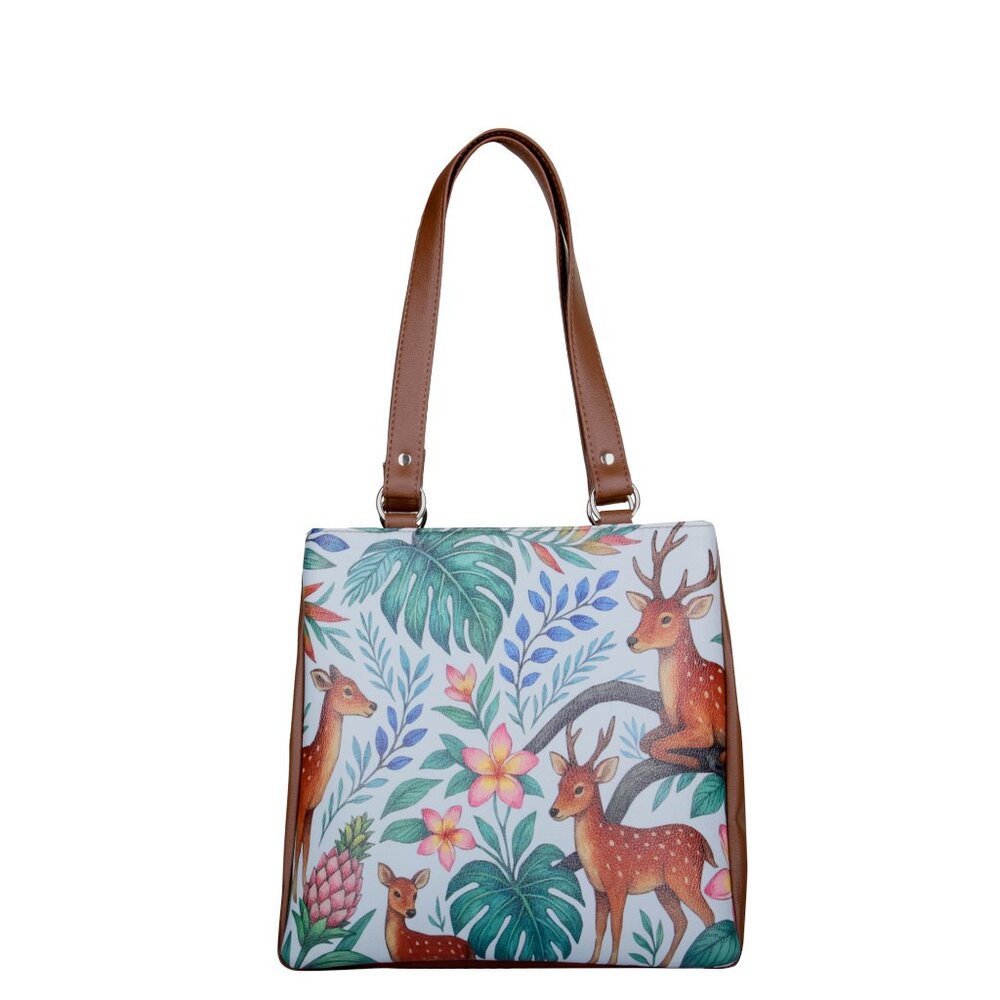 Printed Vegan Leather Shoulder Tote Bag for Women – Top Handle Handbag Purse